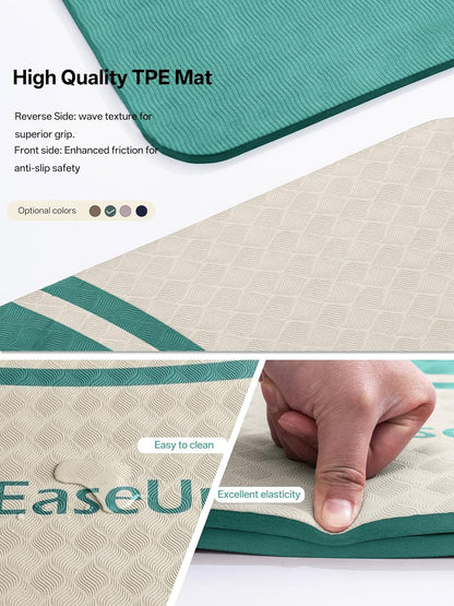 EaseUp Extra Thick Yoga Mat -2/5 inch (10MM), 72.8x31.5" Extra Long-Wide, Professional TPE Non-slip yoga mats for Yoga,Exercise, Workout,Pilates and Fitness, with strap