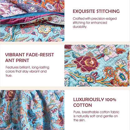 Boho Throw Blanket - 100% Cotton Soft Summer Throw Blanket for Bed, 50"x60" Reversible Breathable Lightweight Blankets, All Seasons Farmhouse Decor Floral Plant Butterfly Throw Quilt