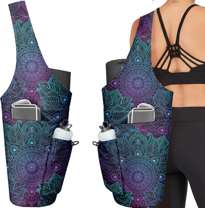 Yoga Bag for Women, Large Yoga Mat Bag Tote Carrier with Wet Dry Pocket, Water Bottle Holder & Adjustable Strap, Fits 1/2" Thick Yoga Mat for Gym, Pilates, Travel, Work