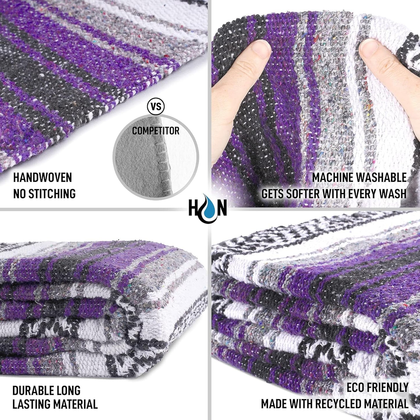 Hydration Nation Authentic Large Handwoven Mexican Blanket - Soft Yoga - Durable Serape - Lightweight Falsa, Beach, Camping, Picnic, Outdoor 70"x50" - Mandarin