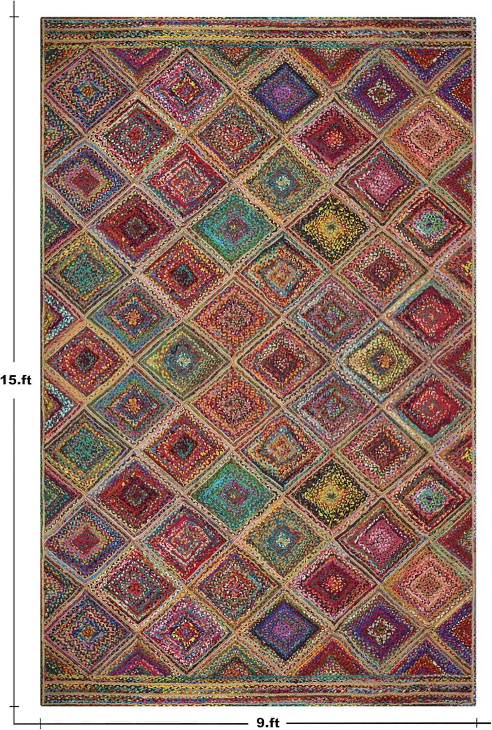 Kilim Rug 3' Round Area Rug Olive Beige White Braided Jute Carpet, Indoor Outdoor Flatweave Rug for Bedroom, Bedside, Kitchen, Beach & Terrace Yoga Mat - Colors B