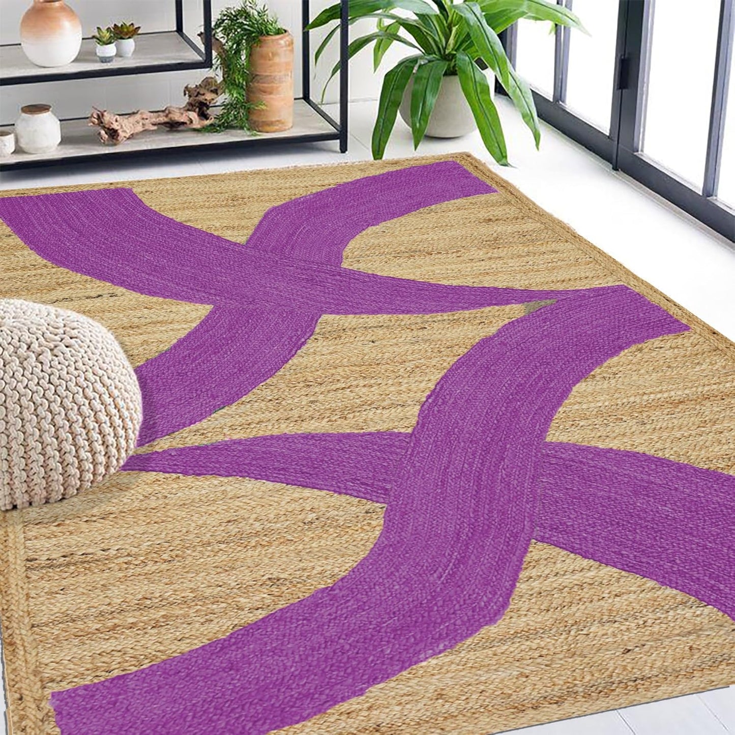 Premium Quality Jute Rug 4x6 Feet Area Rug Natural Fiber Jute Rugs Thick 0.27" Black Abstract Pattern Geometric Rugs for Kids Room, Living Room, Yoga Mat, Indoor Outdoor Carpet - Colors C