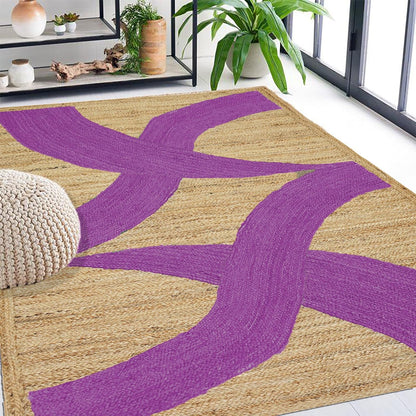 Premium Quality Jute Rug 4x6 Feet Area Rug Natural Fiber Jute Rugs Thick 0.27" Black Abstract Pattern Geometric Rugs for Kids Room, Living Room, Yoga Mat, Indoor Outdoor Carpet - Colors B