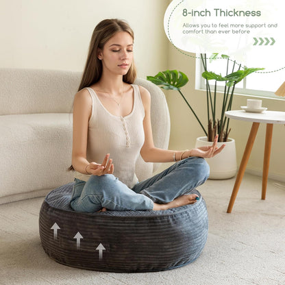 HIGOGOGO Floor Pillow Cushion for Adults, Meditation Cushion Pillow, Large Square Floor Sitting, Tufted Corduroy Cover, for Tatami Living Room or Yoga, 22x22 Inch, Dark Grey