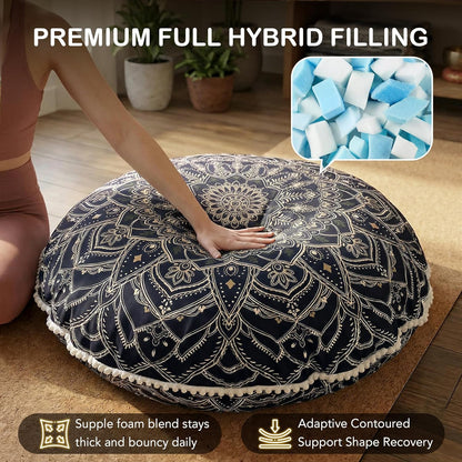 Codi Meditation Floor Pillow Set of 2, Round Large Pillows Seating for Adults, Bohemian Mandala Circle Cushion for Outdoor Fireplace Yoga Living Room, 32 Inch, Memory Foam Added, Purple Orchid NEW