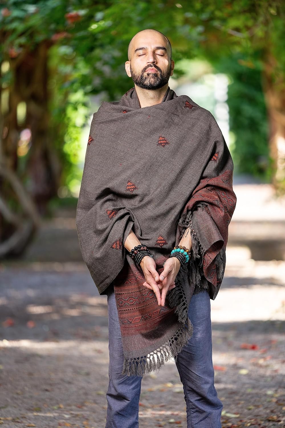 Exotic Vegan Meditation Shawl - Large Unisex Prayer Wrap, Oversize Scarf & Versatile Indian Style Blanket