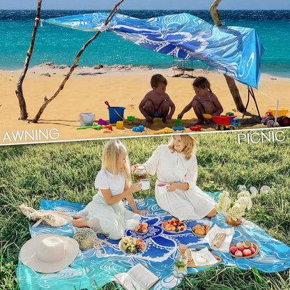 BYDOLL Beach Blanket Waterproof Sandproof Large Sand Free,78''X81''/10'X9' Oversized Sandless Lightweight Blanket Picnic Mat for Beach Travel Camping Hiking with Stakes
