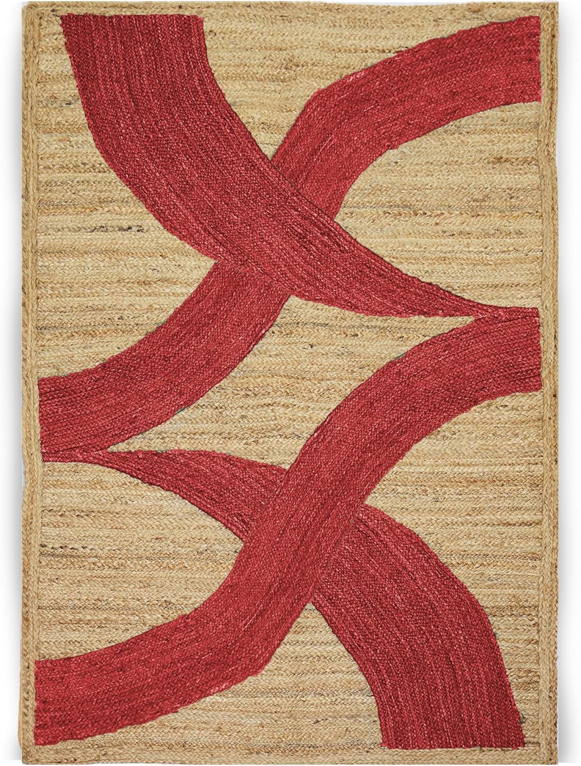 Premium Quality Jute Rug 4x6 Feet Area Rug Natural Fiber Jute Rugs Thick 0.27" Black Abstract Pattern Geometric Rugs for Kids Room, Living Room, Yoga Mat, Indoor Outdoor Carpet - Colors B