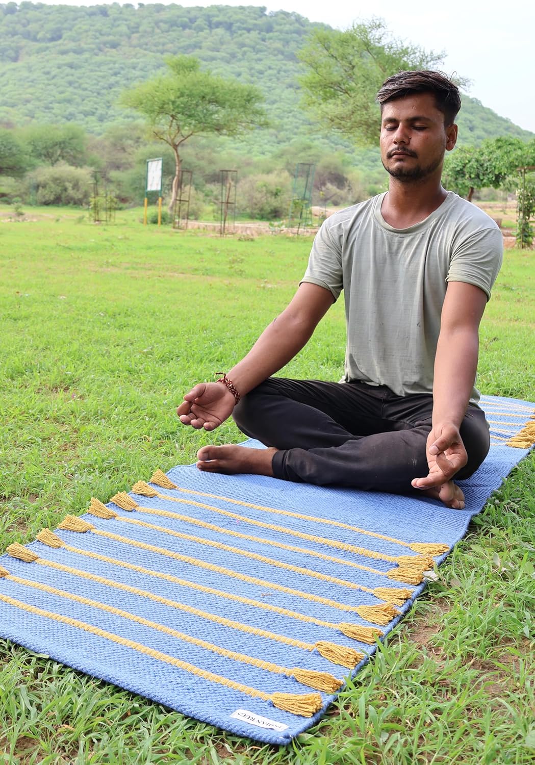 Cotton Organic Yoga Mat - Eco-Friendly Hand-Woven Rug - Handloom Foldable Yoga Mat for Everyday Fitness Maditation Rug - (24”x72”)