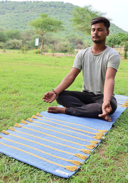Cotton Organic Yoga Mat - Eco-Friendly Hand-Woven Rug - Handloom Foldable Yoga Mat for Everyday Fitness Maditation Rug - (24”x72”)