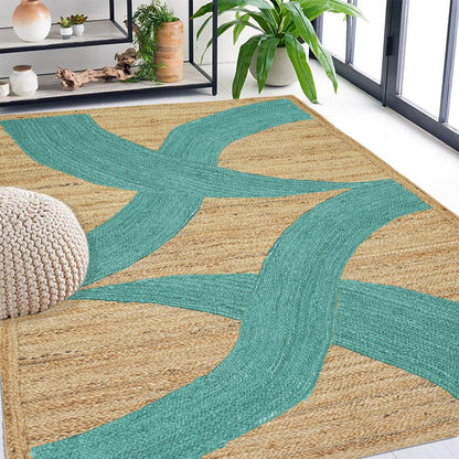 Premium Quality Jute Rug 4x6 Feet Area Rug Natural Fiber Jute Rugs Thick 0.27" Black Abstract Pattern Geometric Rugs for Kids Room, Living Room, Yoga Mat, Indoor Outdoor Carpet - Colors B