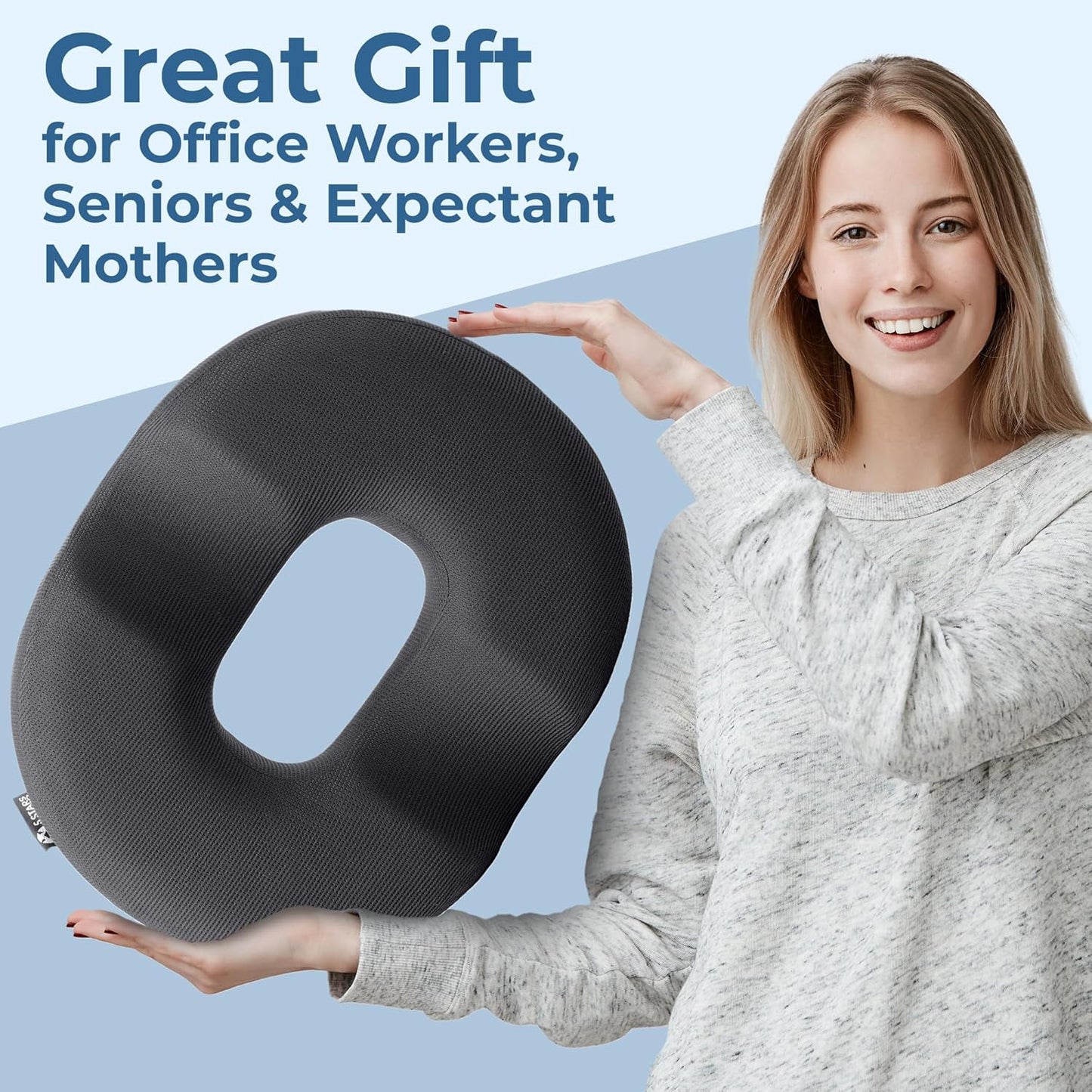 5 STARS UNITED Donut Pillow Hemorrhoid Tailbone Cushion – Large Floor Cushion for Pain Relief – Coccyx, Prostate, Sciatica, Pelvic Floor, Pressure Sores, Pregnancy, Postpartum Recovery, Black