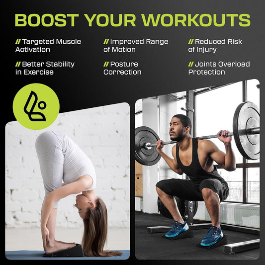 Flexelent Squat Wedge Block Pair - Heel Elevated Squat Wedge for Deeper Squats, Heavy Lifting and Better Form - 17° Angle Exercise Wedges, Slant Board for Squats with Carry Backpack