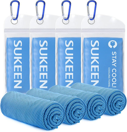 Sukeen [4 Pack Cooling Towel (40"x12"), Soft Breathable Chilly Microfiber Towel for Yoga,Sport,Running,Gym,Workout,Camping,Fitness,Workout & More Activities