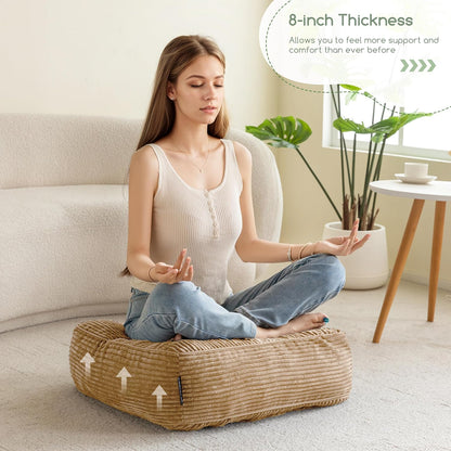 HIGOGOGO Floor Pillow Cushion for Adults, Meditation Cushion Pillow, Large Square Floor Sitting, Tufted Corduroy Cover, for Tatami Living Room or Yoga, 22x22 Inch, Dark Grey