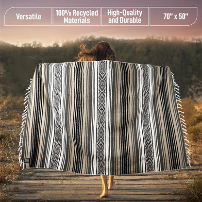 Hydration Nation Authentic Large Handwoven Mexican Blanket - Soft Yoga - Durable Serape - Lightweight Falsa, Beach, Camping, Picnic, Outdoor 70"x50" - Mandarin