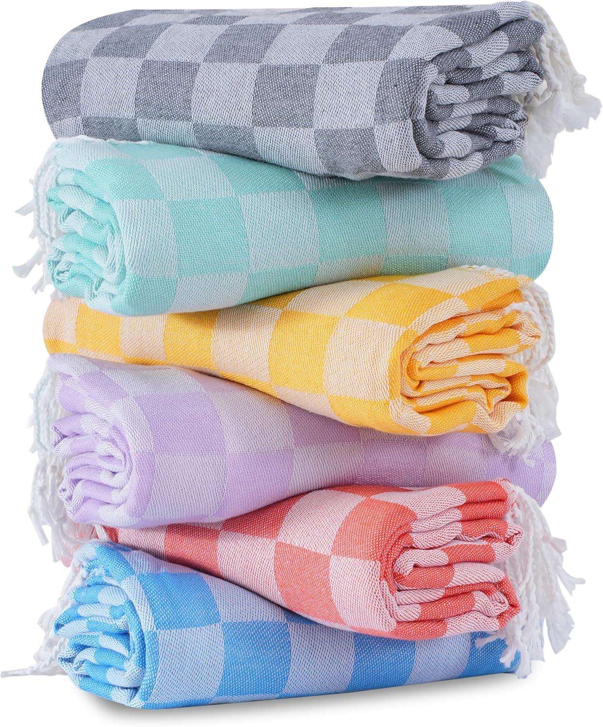 2 Packs Checkered Plaid Yoga Blanket Turkish Towel Extra Large Meditation Supplies Mat Cover Beach Blanket Women Birthday Gift for Mom Wife Sister Girlfriend Mother Adult Friend Husband Son Daughter