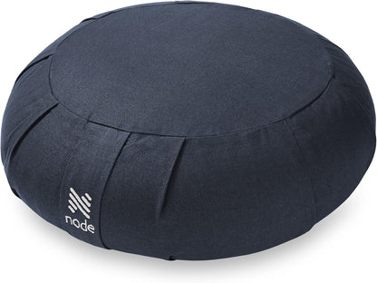 Zafu Meditation Cushion, 15" Round Buckwheat Yoga Pillow with Organic Cotton Cover - Blue