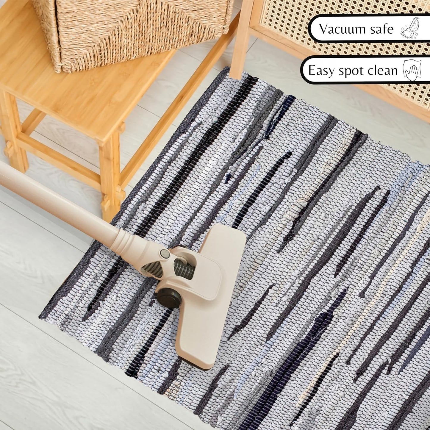 Ramanta Home 100% Cotton Chindi Hosiery Rug 24x36 Inch - Dark Multi, Farmhouse Reversible Soft Bohemeian Rugs Ideal for Entryways, Kitchen, Bedroom | Durable Lightweight Handmade Accent Doormat