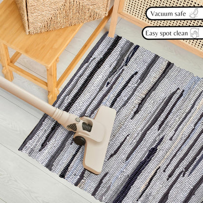 Ramanta Home 100% Cotton Chindi Hosiery Rug 24x36 Inch - Dark Multi, Farmhouse Reversible Soft Bohemeian Rugs Ideal for Entryways, Kitchen, Bedroom | Durable Lightweight Handmade Accent Doormat