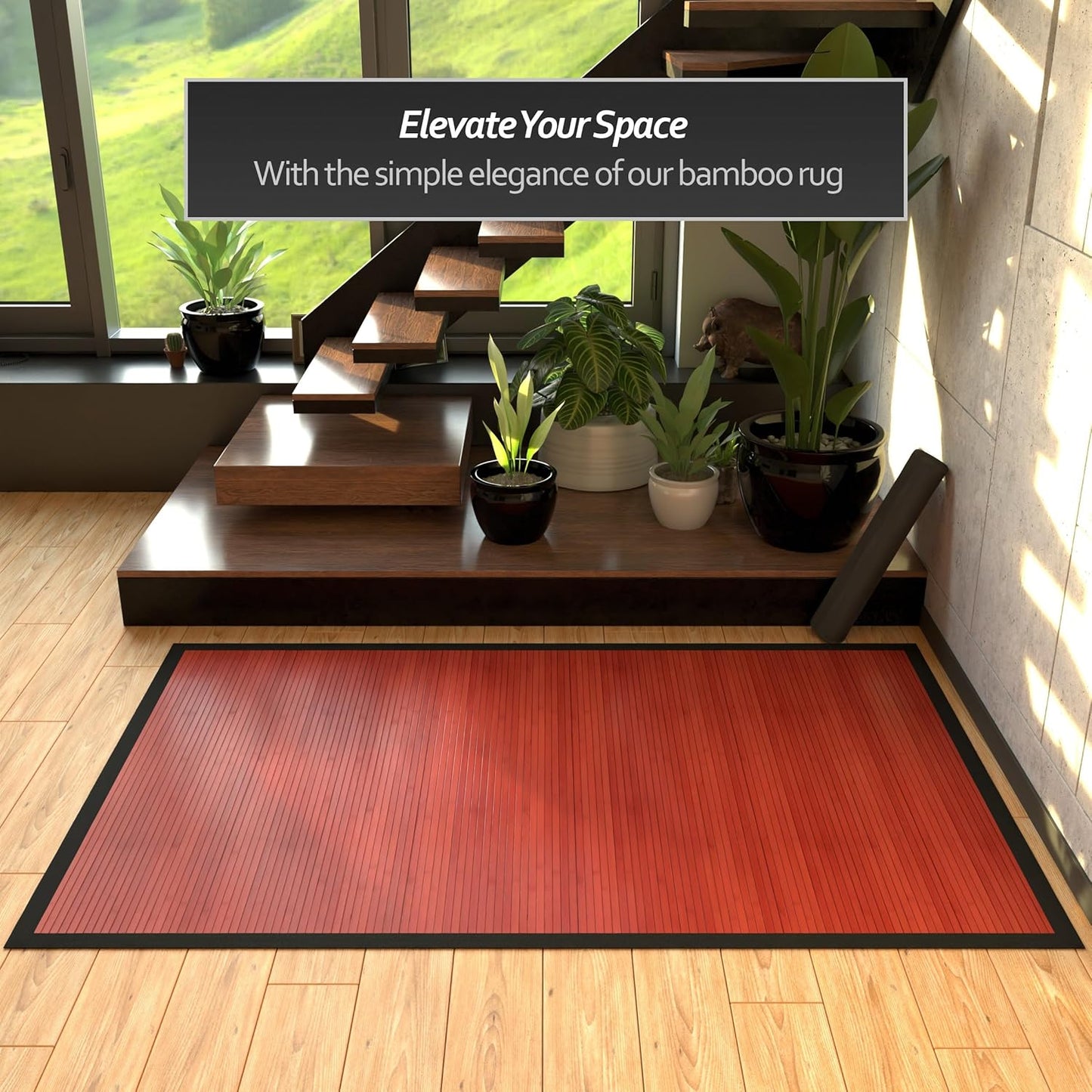 Red Lantern Bamboo Rug - Little Leaf - 4' x 6'