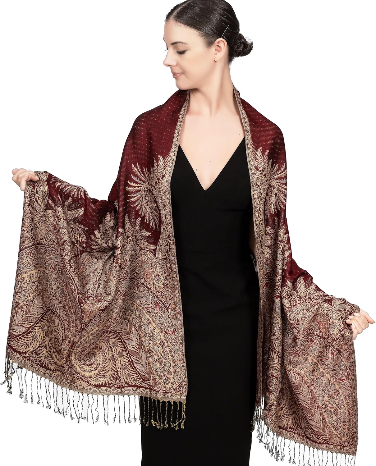 Achillea Reversible Paisley Pashmina Rave Scarf – Exotic Indian Shawls and Wraps for Evening Dresses, Festivals, All Seasons - Colors B