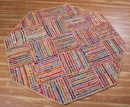 Collection Circle Area Rug - 3 x 3 Ft' Beige and Black Geometric Pettern Jute Mat Ideal for High Traffic Area in Hallway Bedroom Living Room Dining Room Kitchen Terrace Yoga Mat