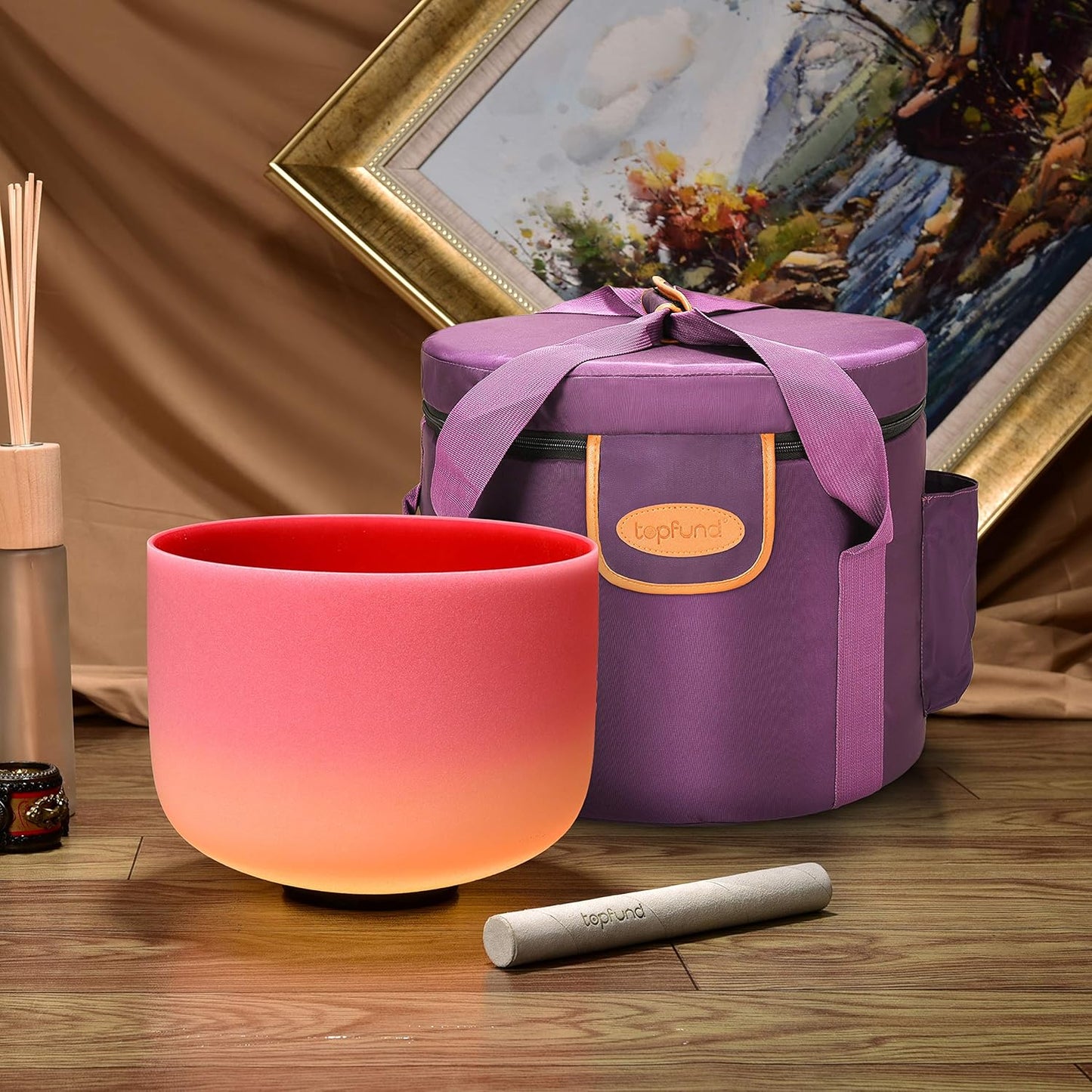 TOPFUND Pink Purple F Note Crystal Singing Bowl Heart Chakra 8 inch with Suede Mallet