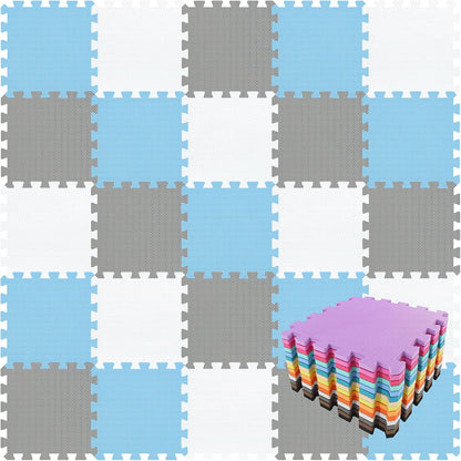 qqpp EVA Rubber 18 Tiles Interlocking Puzzle Foam Floor Mats - Baby Play Mat for Playing | Exercise Mat for Home Workout. White, Pink, Gray. QC-ACLb18N