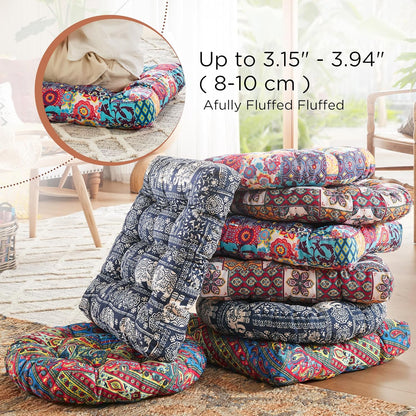 Codi Boho Floor Pillow, Large Meditation Cushion for Adults, Square Pillows Seating for Yoga Living Room Tatami Sitting Home Decor, Memory Foam Added, 22x22 Inch, Multi Patchwork