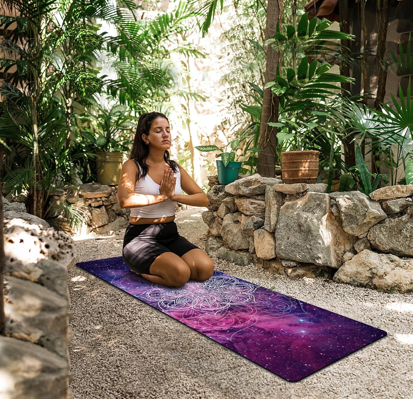 nuveti Printed Travel Yoga Mat-1/16 Inch Thick Non Slip Fitness Workout Mat with Carrying Bag, Foldable Lightweight Suede & Natural Rubber Yoga Mat for Yoga Pilates and Fitness 72" L x 24" W x 1.5mm