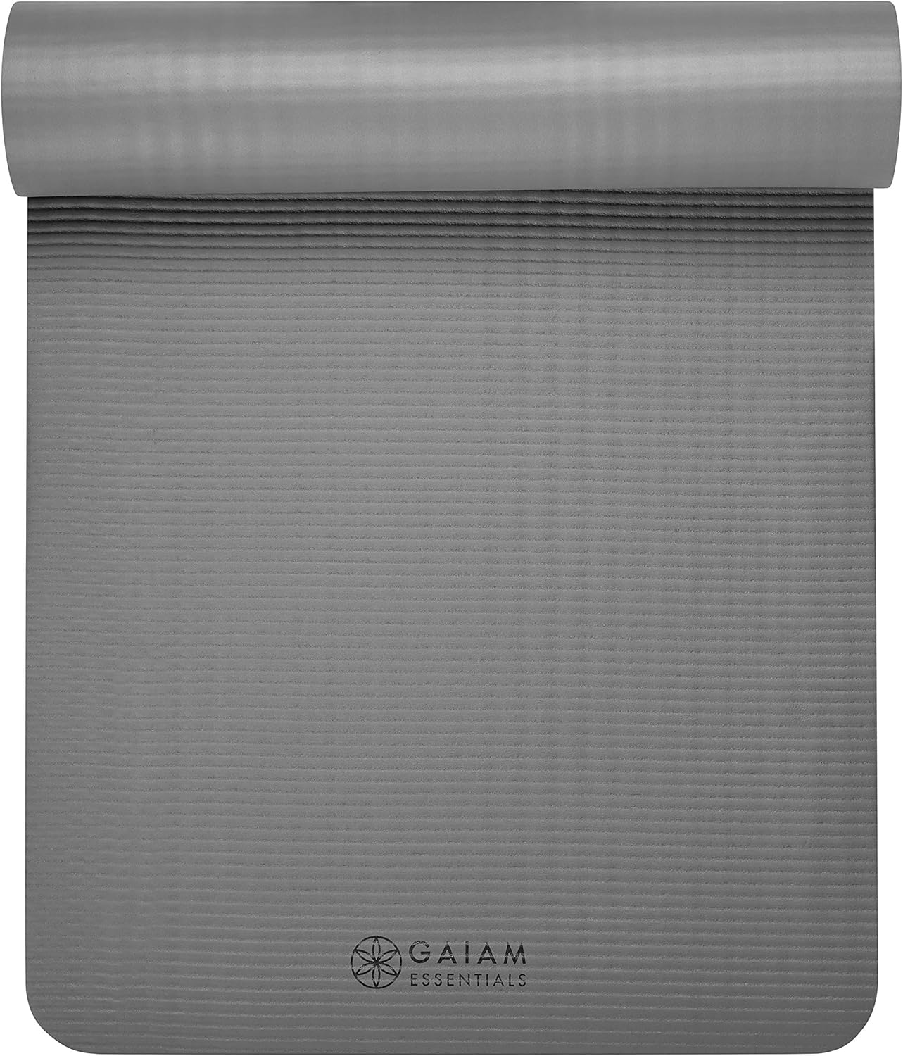 Gaiam Essentials 2/5" Thick (10mm) Yoga & Pilates, Fitness & Exercise Mat with Easy-Cinch Carrier Strap Cusion Support For Fitness and Gym Workouts
