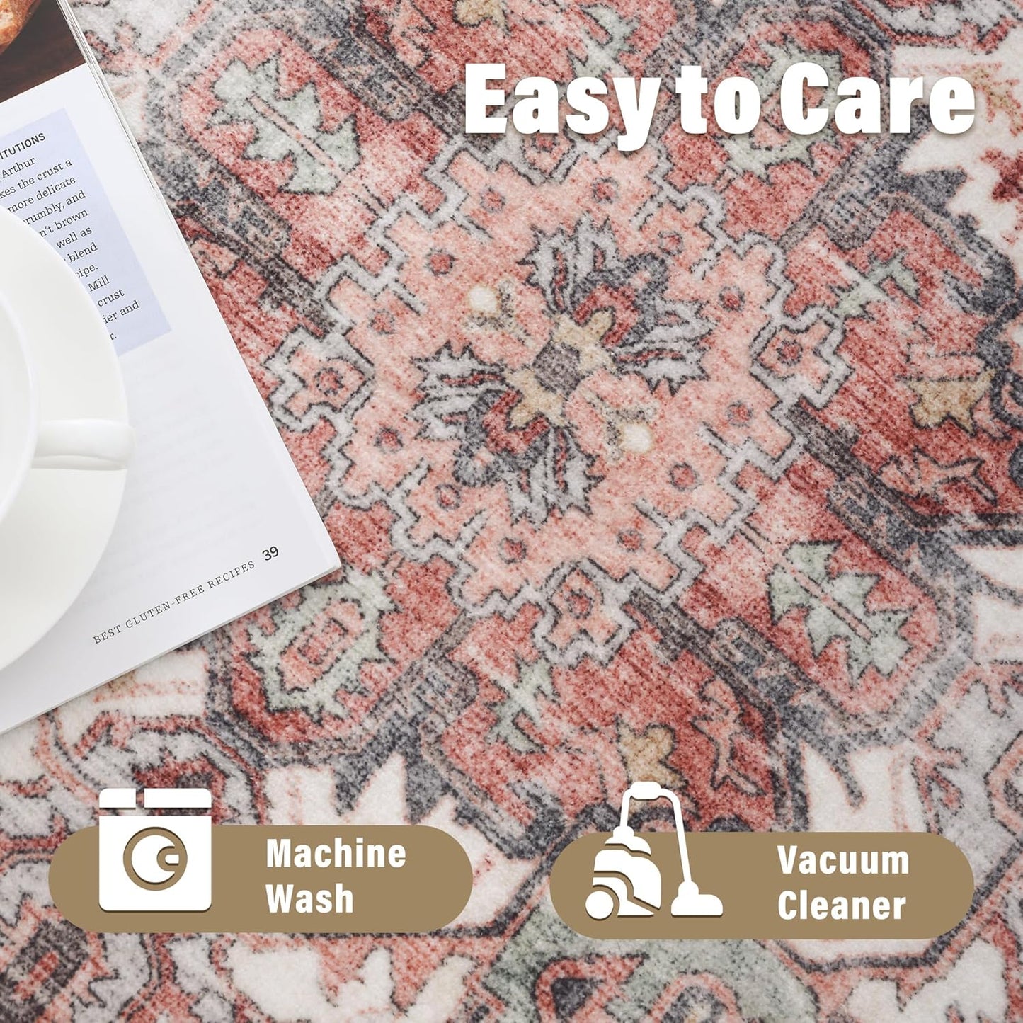 Carvapet 4ft Washable Round Rugs, Modern Abstract Circle Rug, Non Slip Rubber Backing Foldable Low Pile Carpet for Living Room Bedroom, 4ft Red/Orange Rug