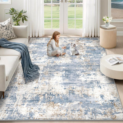 XLUEZ 8x10 Area Rugs for Living Room, Washable Modern Abstract Large Area Rug Neutral Soft Non Slip Kids Rug Stain Resistant Indoor Carpet for Bedroom Nursery Dining Children's Room(Blue, 8'x10')