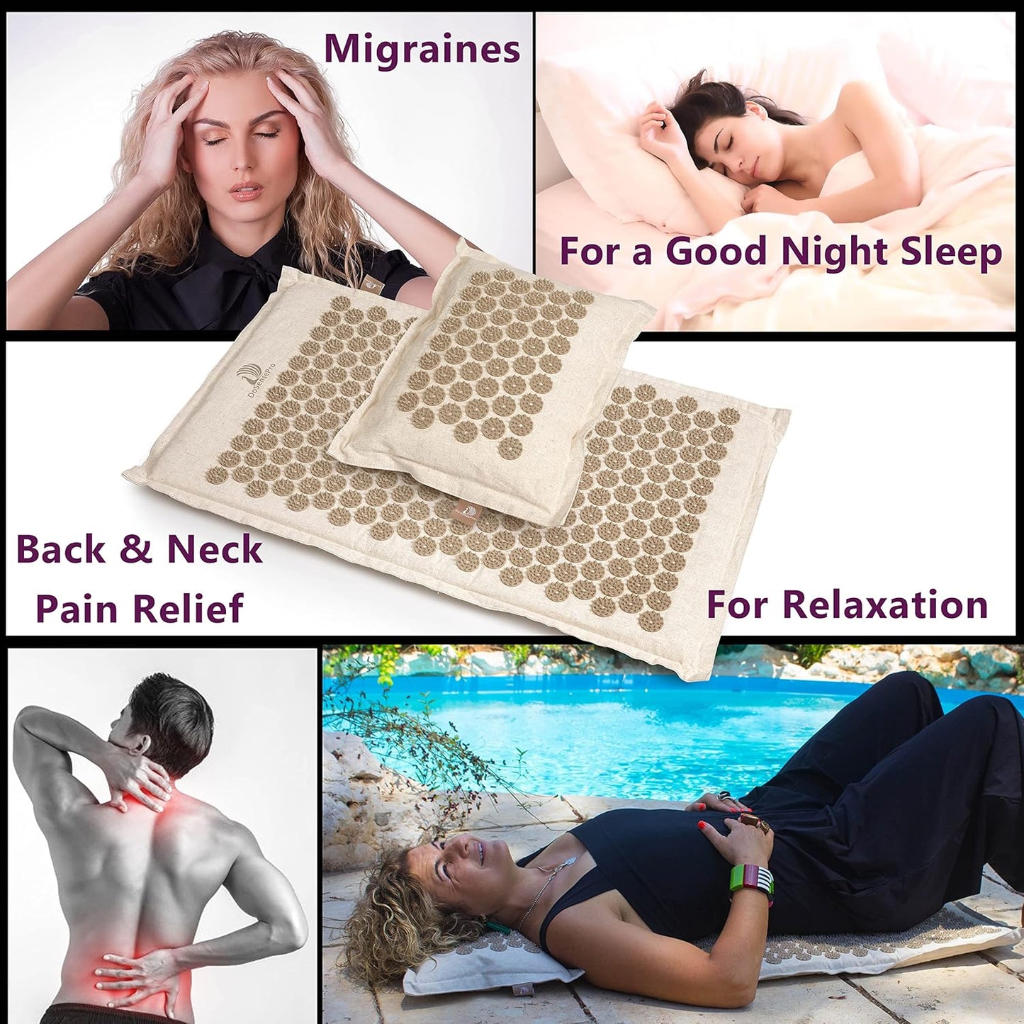 Acupressure Mat & Pillow Set – Extra-Long 29” Acupressure Therapy for Back & Neck Pain Relief, Sciatica, Stress Relief & Sleep Support – Includes Carry Bag & Hot/Cold Pack (Purple)