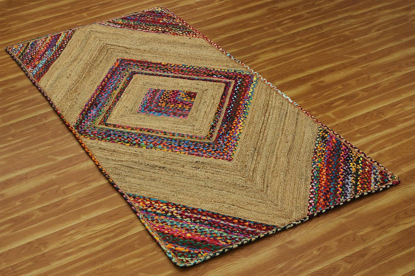 Heavy Material Hand Braided Jute 3x5 Natural Jute Beige Multi Geometric Design Hand Woven Rug Flatweave Area Carpet Indoor Outdoor Rugs for Kitchen Garden Yoga Mat - Colors B