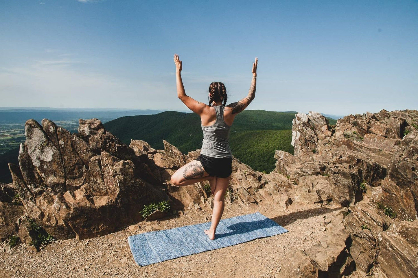Jade Yoga Organic Cotton Hand Loomed Yoga Mat 72" Indigo