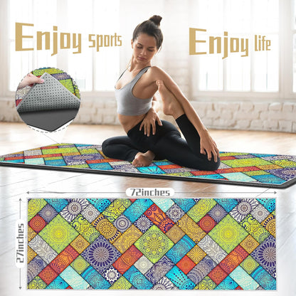 Yoga Mat Towel,Hot Yoga Towel High-Definition Pattern,Machine Washable with Ultra-Absorbent Yoga Towels for Hot Yoga Non Slip for Fitness,Exercise,Pilates,72 x 27 in,Pink and Green Gradient