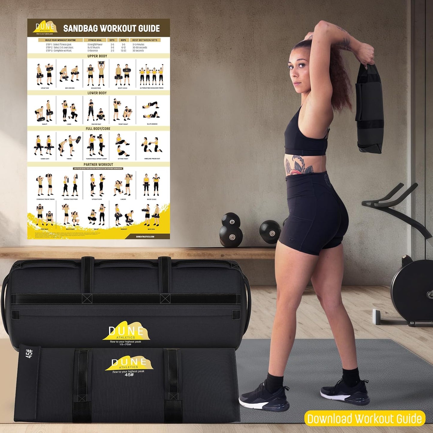 Sandbags for Working Out (Unfilled) - Enhance Your Fitness with Our Workout Sandbag, Versatile & Durable Sand Bags for Weight Training 15-75 lbs - Sandbags for Fitness Guide Included