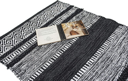 Chardin home Farmhouse Rug 24''x36'' Black-White | Recycled Cotton Hand Woven Rug, Long Boho Rug | Perfect for Hallways, Kitchens, Bathroom, bedrooms, Meditation Yoga Mat | Machine Wash
