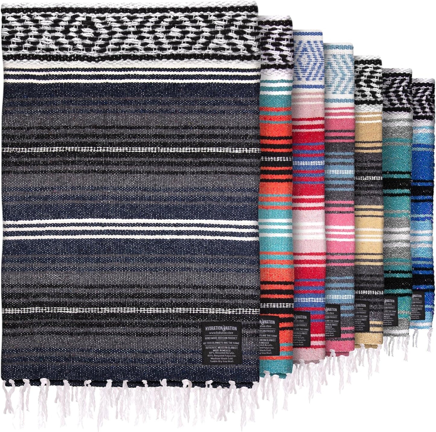 Hydration Nation Authentic Large Handwoven Mexican Blanket - Soft Yoga - Durable Serape - Lightweight Falsa, Beach, Camping, Picnic, Outdoor 70"x50" - Mandarin