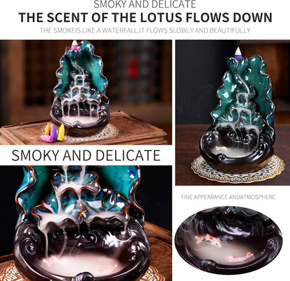 Mountain Waterfall Incense Burner，Backfall Incense Holder River, Incense Falls Meditation Decor for Room with Upgrade Incense Cones and Accessories (Mountain)