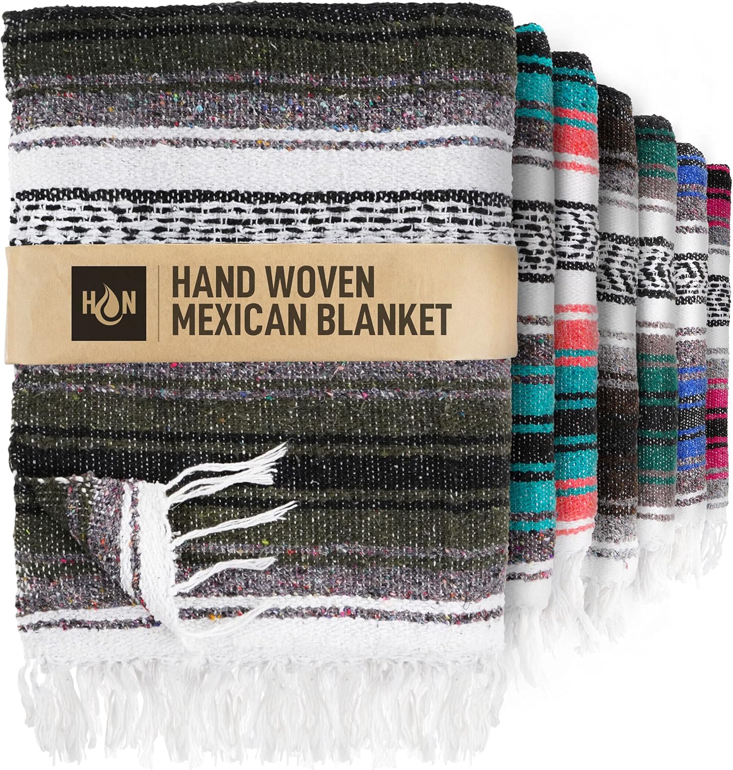 Hydration Nation Authentic Large Handwoven Mexican Blanket - Soft Yoga - Durable Serape - Lightweight Falsa, Beach, Camping, Picnic, Outdoor 70"x50" - Mandarin