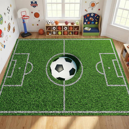 Sports Field Area Rug,5x7ft, Soccer Field Chalked Blackboard Football Stadium Board Painted Non-Slip Soft Carpet Floor Mat Indoor Living Room Bedroom Rugs Yoga Mat Home Decor