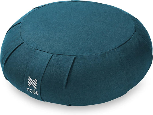 Zafu Meditation Cushion, 15" Round Buckwheat Yoga Pillow with Organic Cotton Cover - Teal