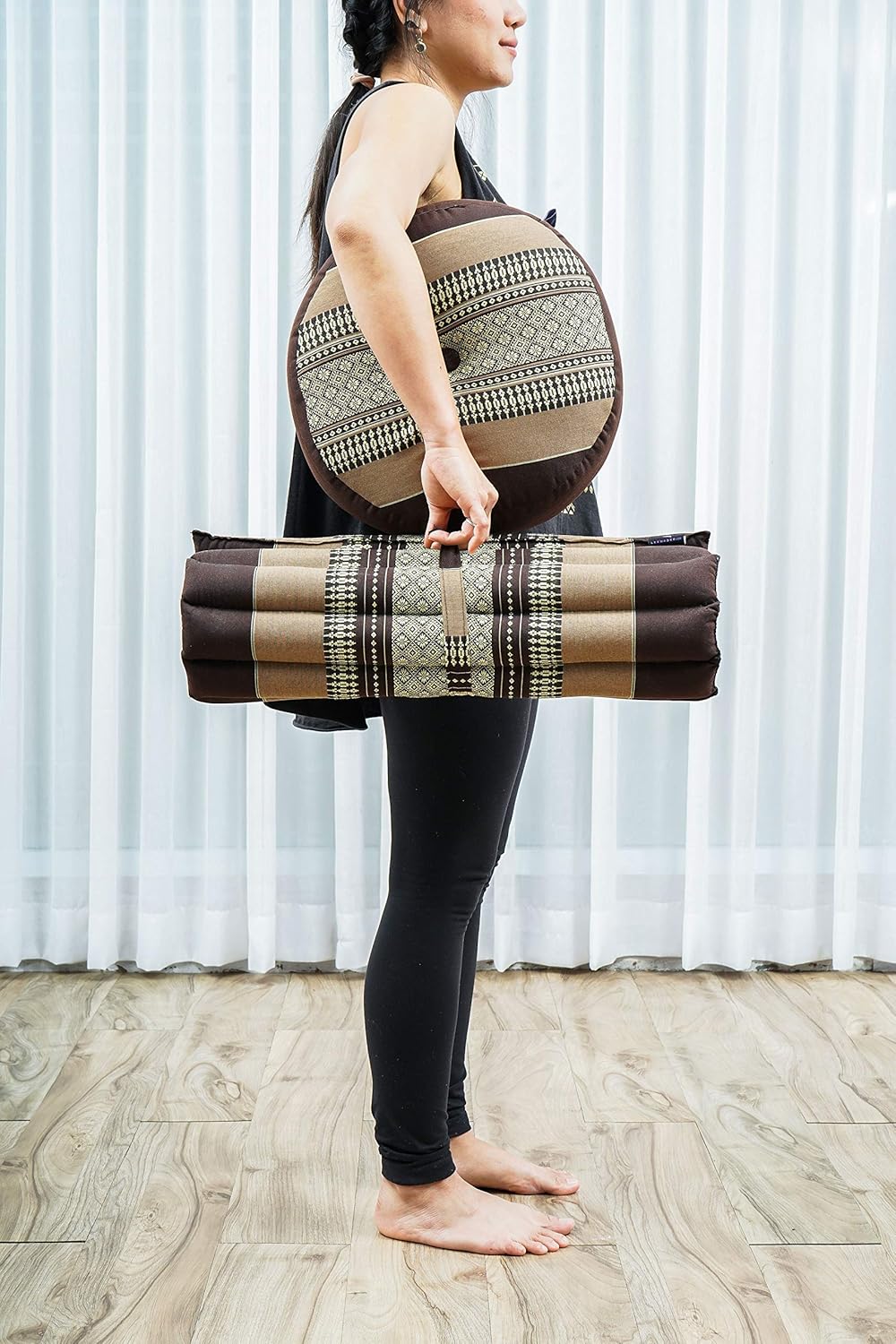 Leewadee Meditation Cushion Set – 1 Small Zafu Yoga Pillow and 1 Small Roll-Up Zabuton Mat Filled with Kapok