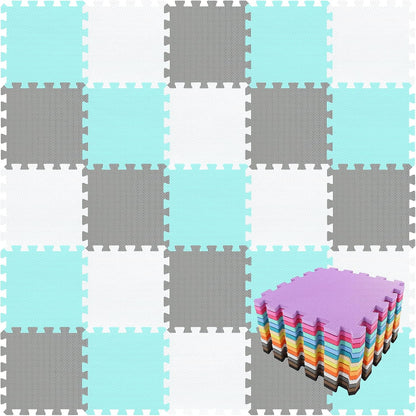 qqpp EVA Rubber 18 Tiles Interlocking Puzzle Foam Floor Mats - Baby Play Mat for Playing | Exercise Mat for Home Workout. White, Pink, Gray. QC-ACLb18N