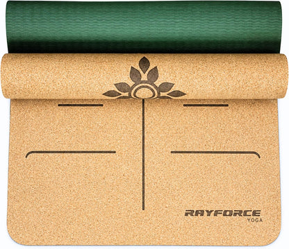 Cork Yoga Mat for Hot Yoga – Sweat Activated Non Slip Grip, 6MM Thick Workout & Fitness Exercise Mat for Men & Women with Alignment Lines, Premium Cork & TPE Yoga Mat for Pilates, Stretching & Home Gym – Rayforce