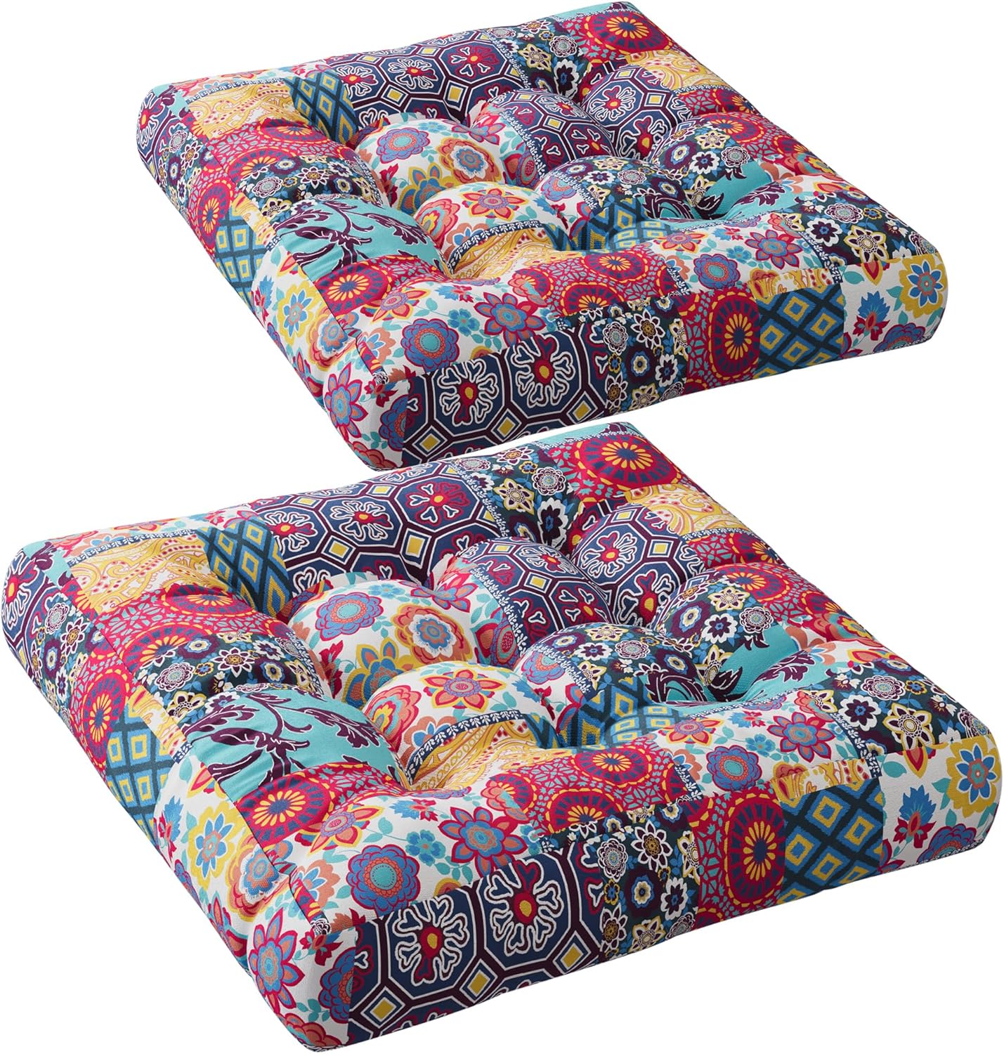 Codi Boho Floor Pillow, Large Meditation Cushion for Adults, Square Pillows Seating for Yoga Living Room Tatami Sitting Home Decor, Memory Foam Added, 22x22 Inch, Multi Patchwork