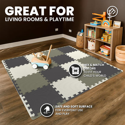 bemaxx Gym Mats Set - 18 pcs EVA Interlocking Foam Floor Tiles (12.6"x12.6"x0.4") 18sqft Protective Gym Flooring Sports Home Workout Exercise Mats Puzzle Garage Fitness Play-Room Pool Treadmill Bike